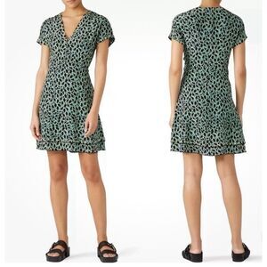 DEREK LAM 10 Crosby Dress Womens 20 Green Grommet Detail V-Neck Silk Blend Lined
